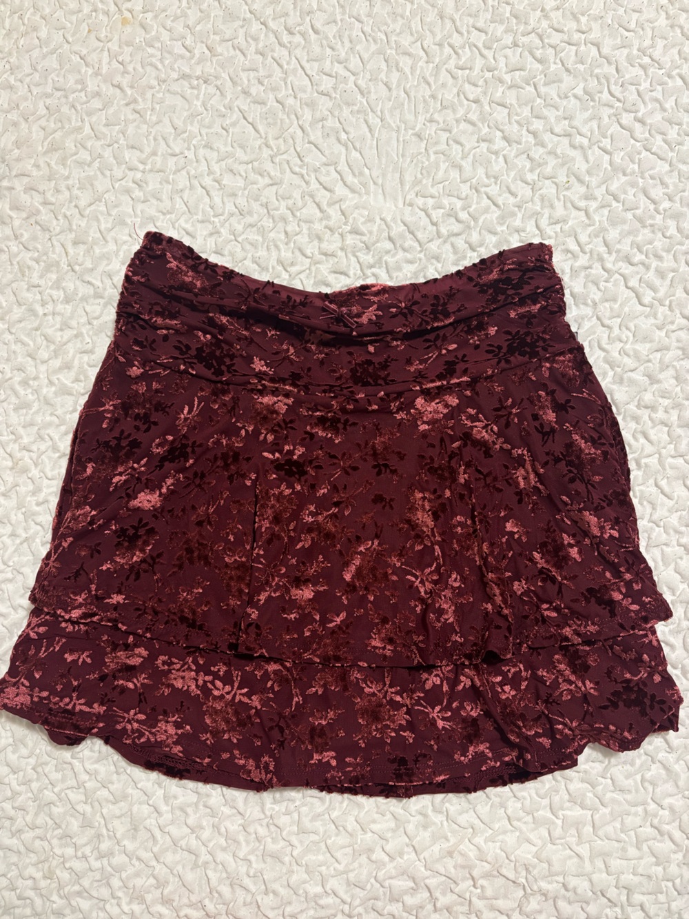 Velvet Floral Skirt - Deep Wine